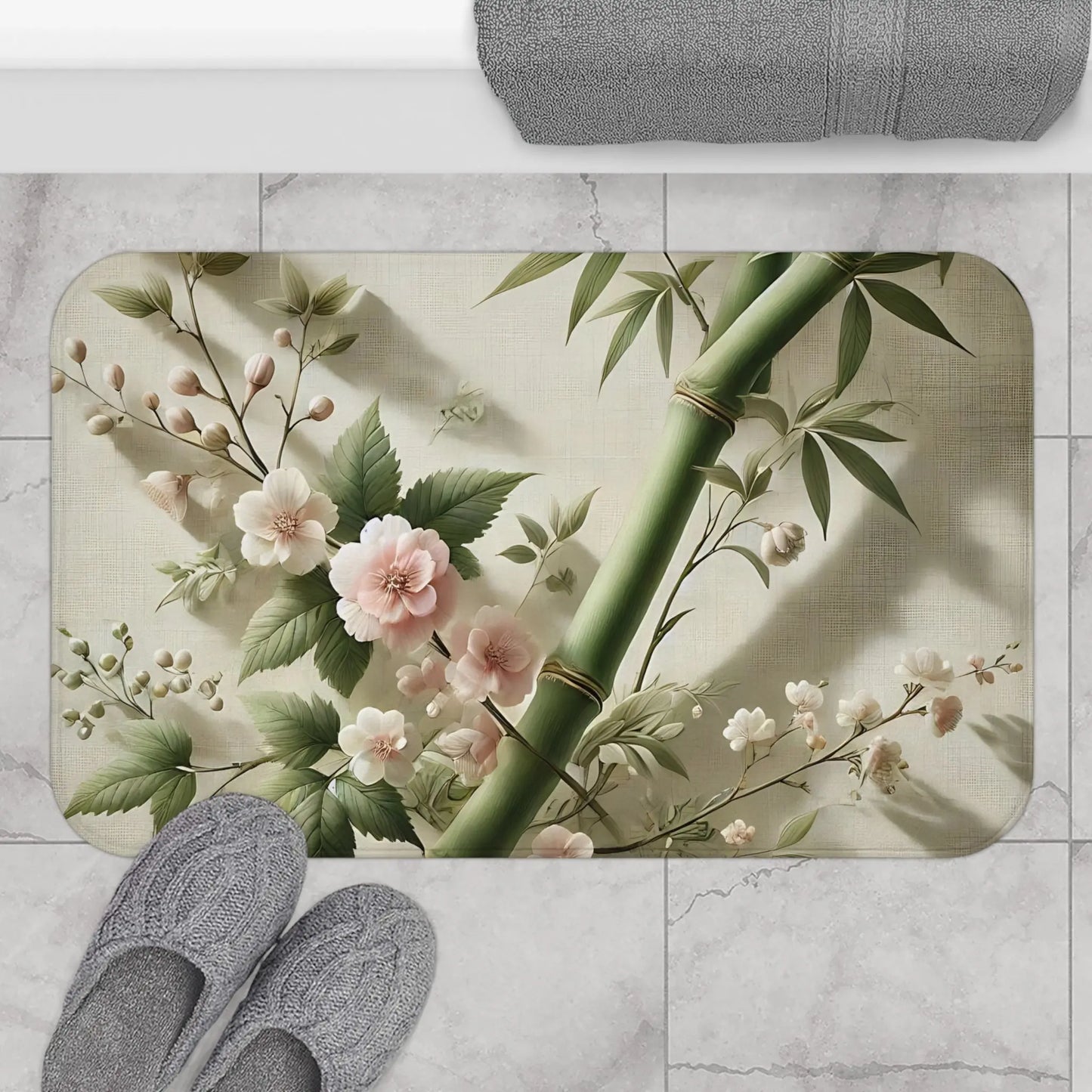 Floral Bamboo Bath Mat