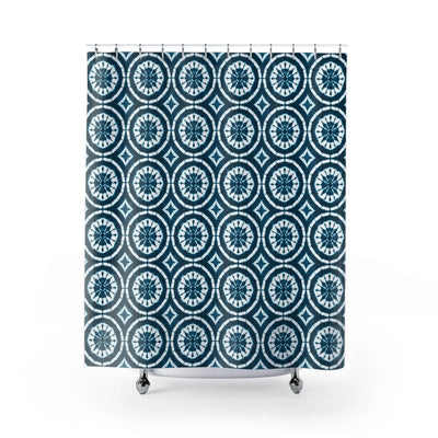 Japanese Shibori Shower Curtain - Teal + White