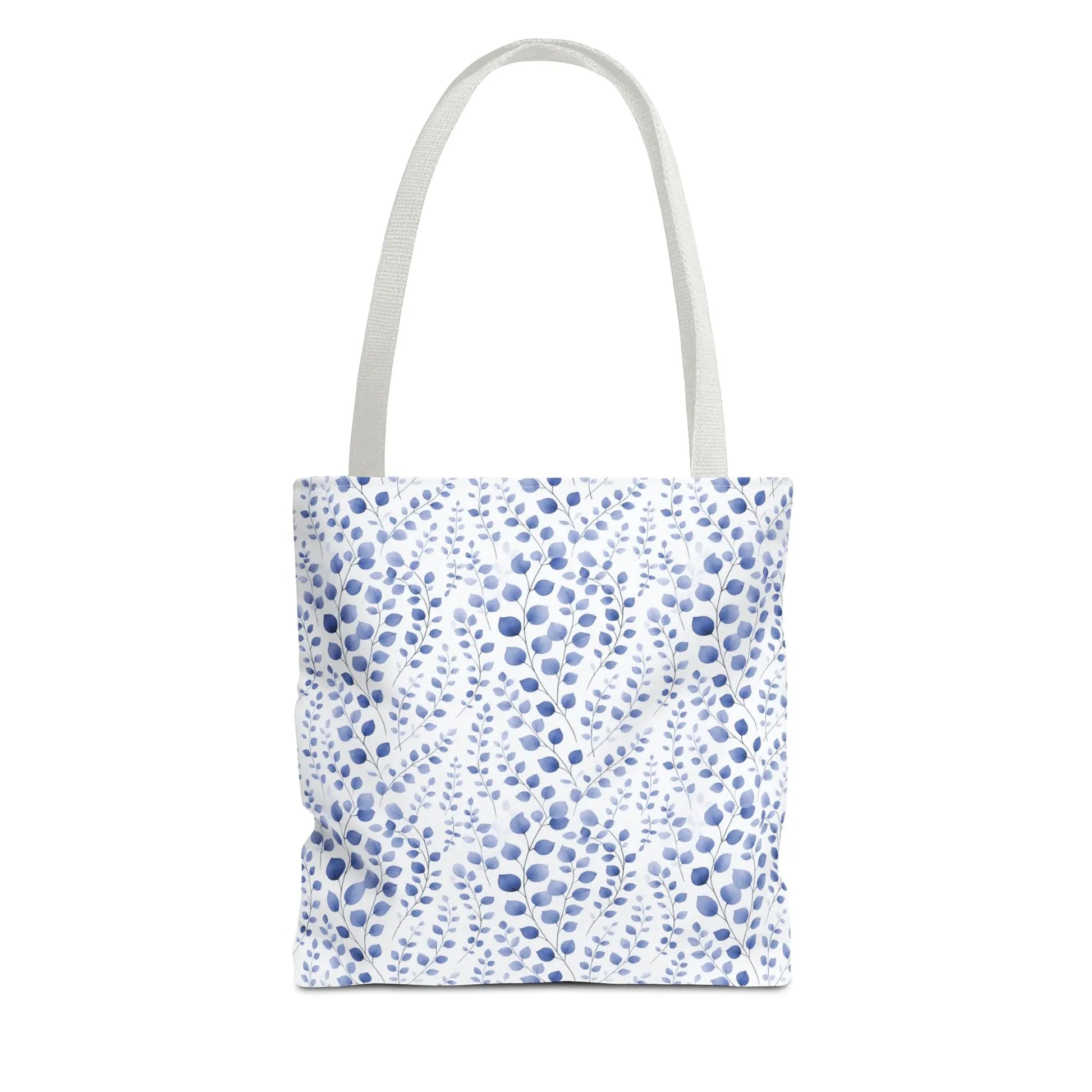 Blue Watercolor Dot Leaf Pattern Tote Bag