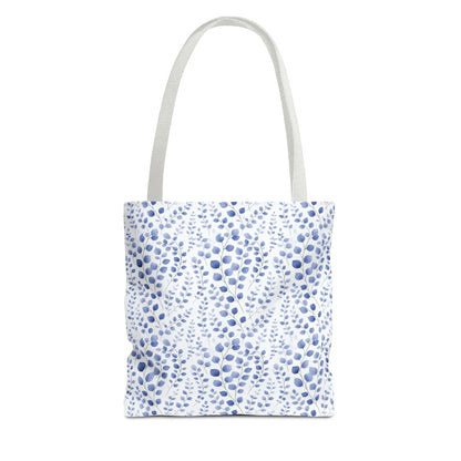 Blue Watercolor Dot Leaf Pattern Tote Bag