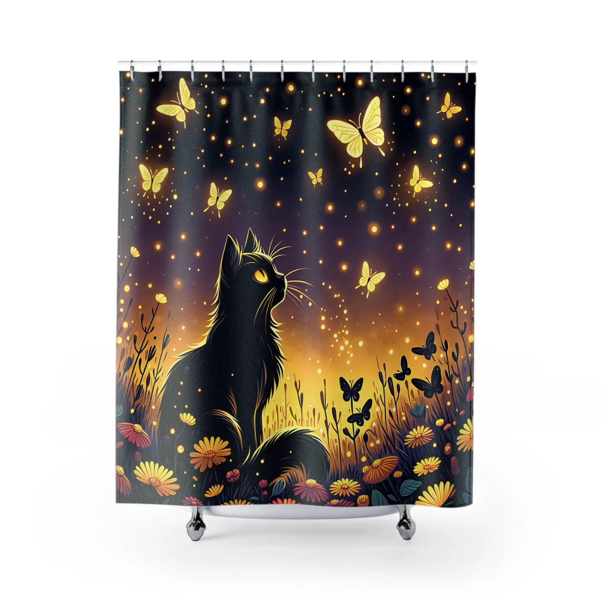 Enchanted Butterfly Cat Shower Curtain