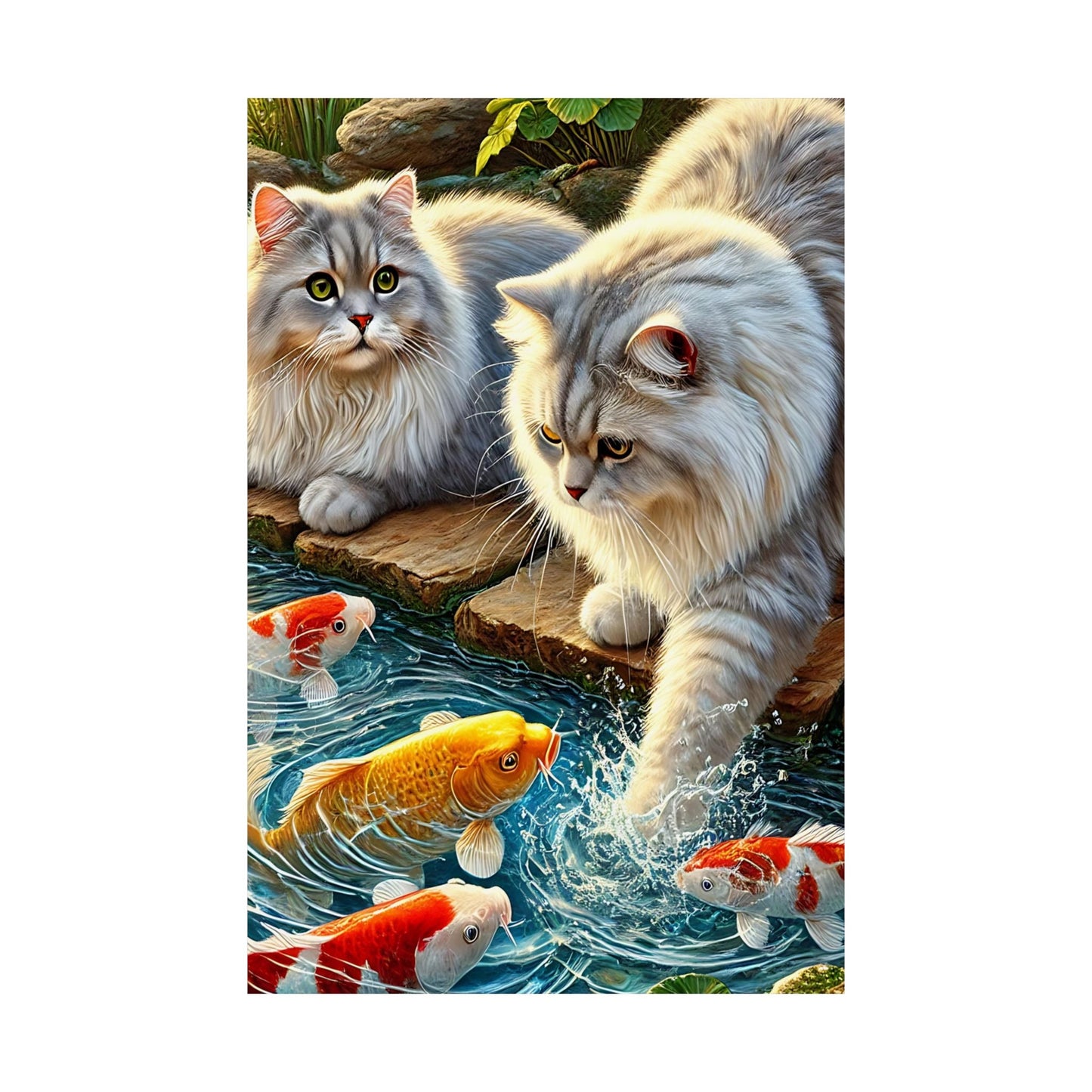 Charming Cat & Koi Pond Vertical Poster