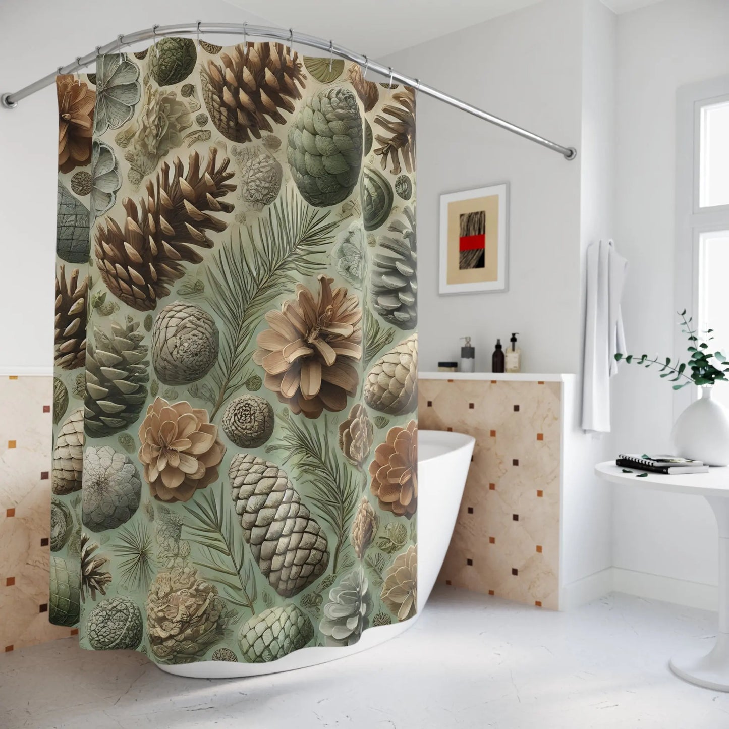 Farmhouse Pine Cone Shower Curtain