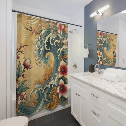 Ocean Wave Cherry Bloom Shower Curtain