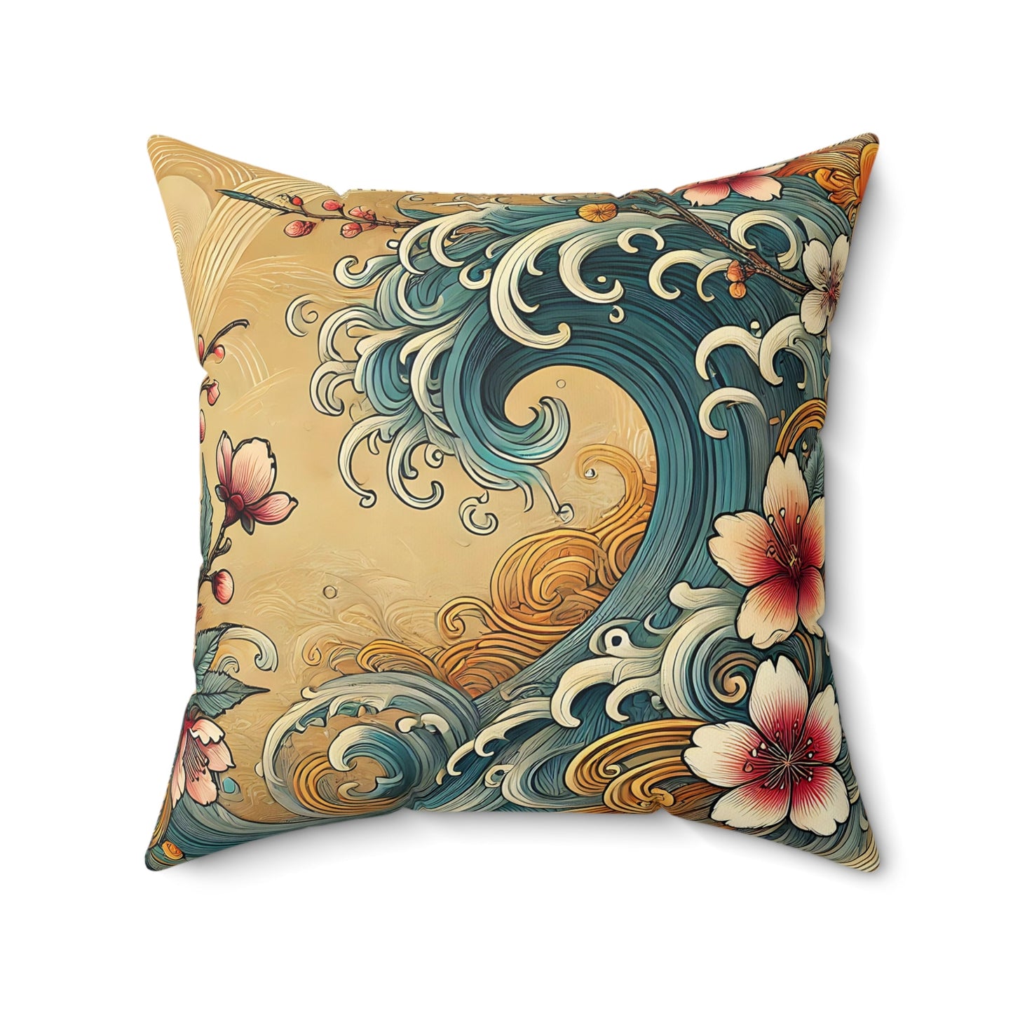 Ocean Wave Floral Throw Pillow
