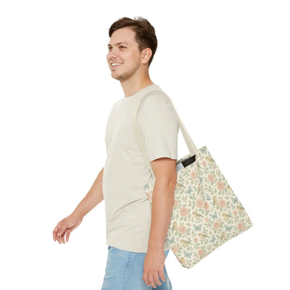 Vintage Rose and Bird Pattern Tote Bag
