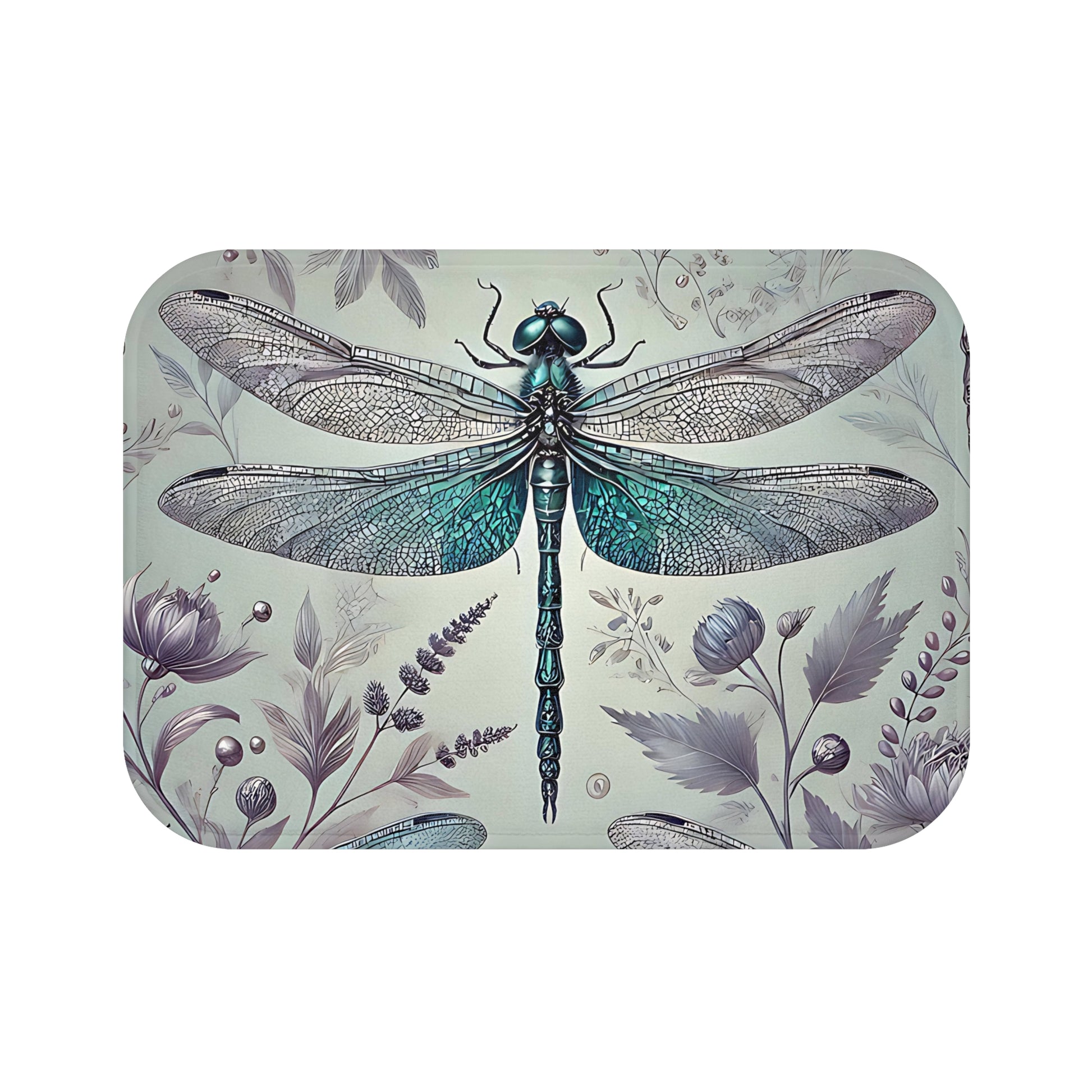 Nature-Inspired Bath Mat with Dragonfly Design