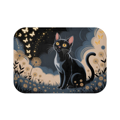 Art Nouveau Black Cat Botanical Bath Mat