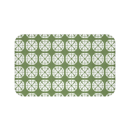 Japanese Shibori Bath Mat - Sage Green + White Tie-Dye Pattern, Boho Bathroom Rug, Non-Slip, Spa Bathroom Decor