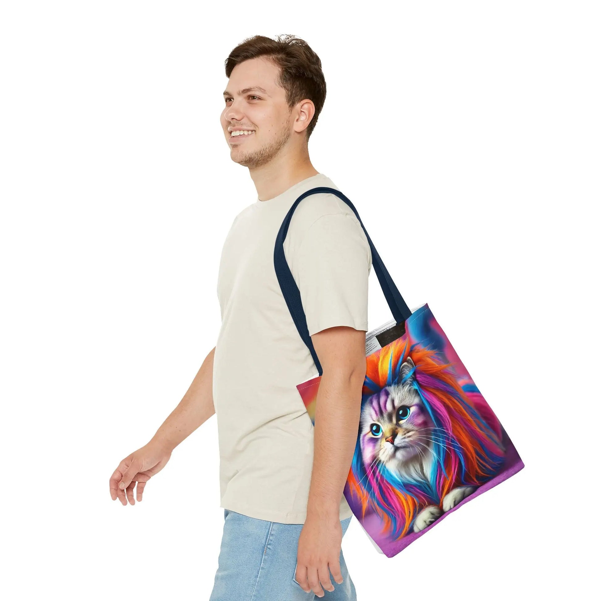 Colorful Rainbow Lion Cat Tote Bag