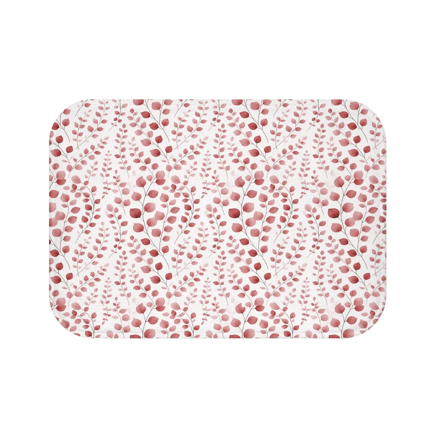 Red Botanical Print Bath Mat