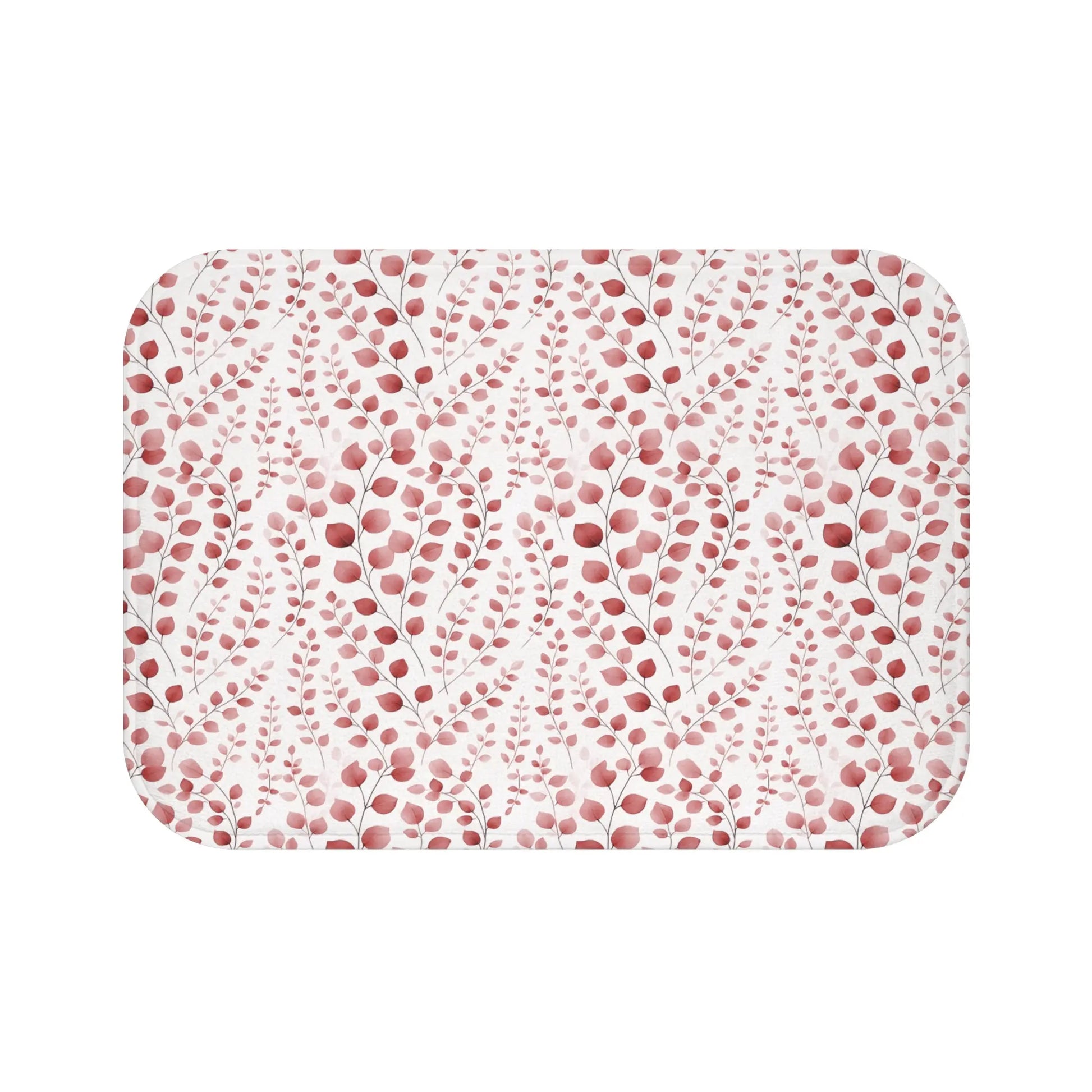 Red Botanical Print Bath Mat