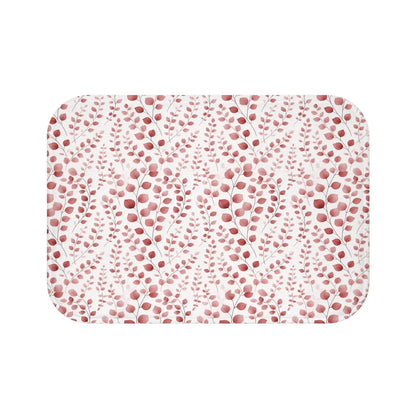 Red Botanical Print Bath Mat