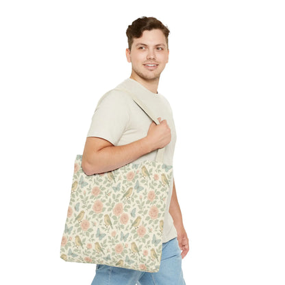 Vintage Rose and Bird Pattern Tote Bag