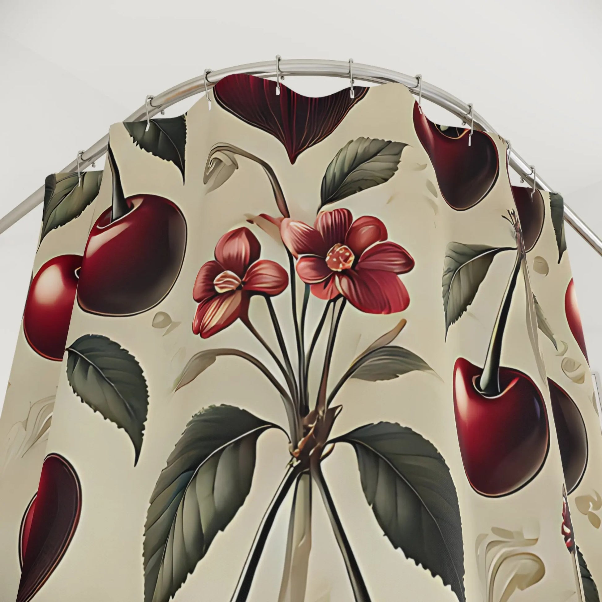Red Cherries and Hearts Shower Curtain