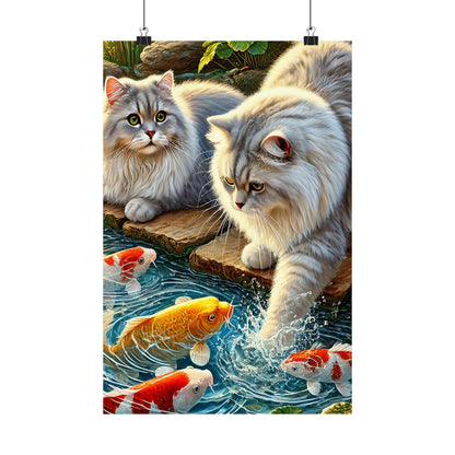 Charming Cat & Koi Pond Vertical Poster