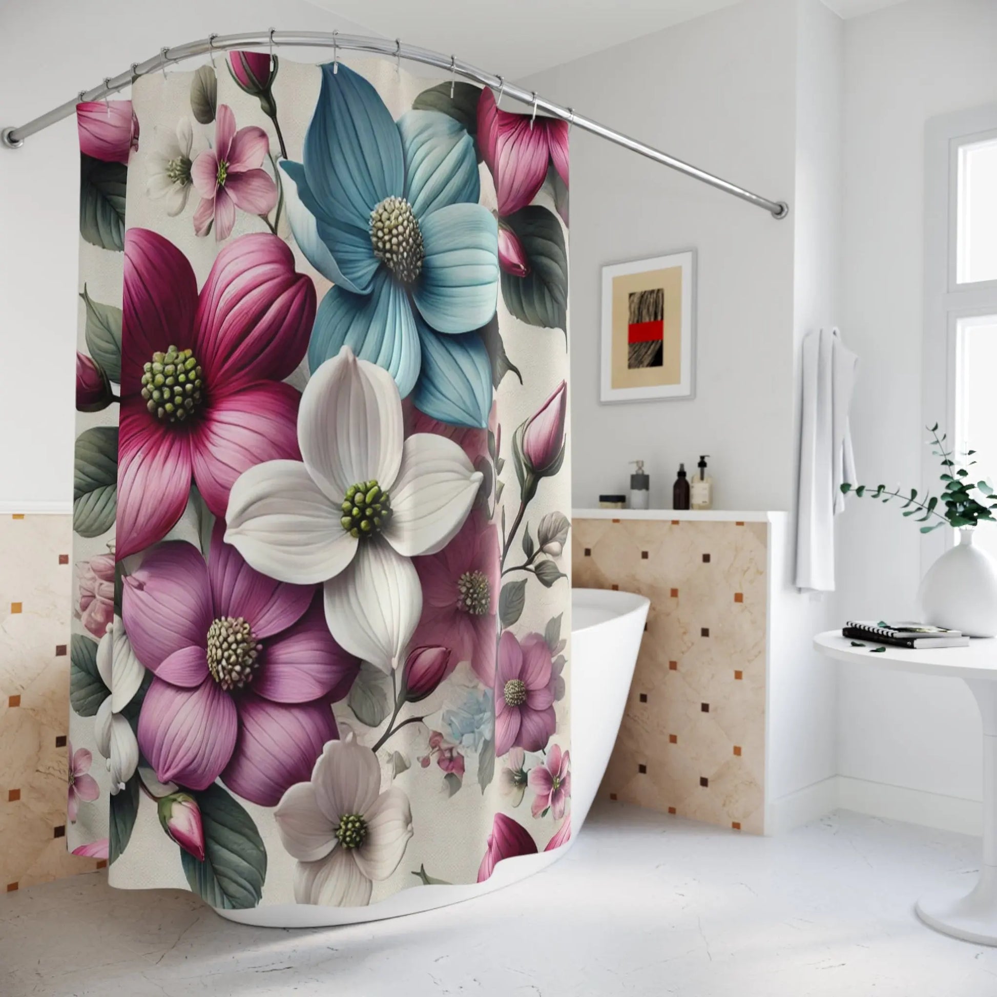 Vibrant Dogwood Blooms Floral Shower Curtain