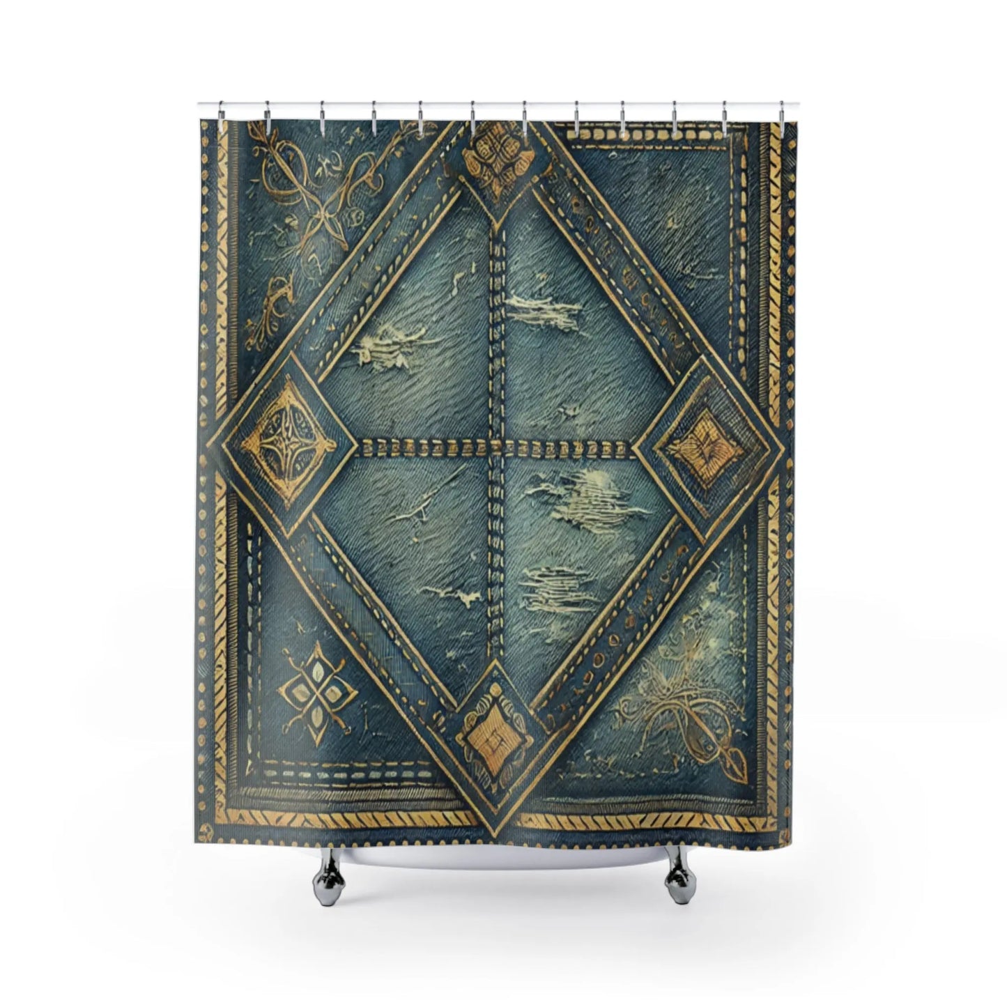 Vintage-Inspired Denmin Shower Curtain with Elegant Blue and...