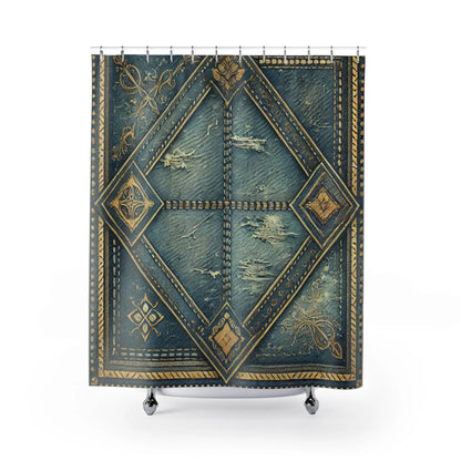 Vintage-Inspired Denmin Shower Curtain with Elegant Blue and...