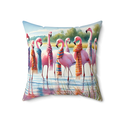 Whimsical Flamingo Scarf Throw Pillow