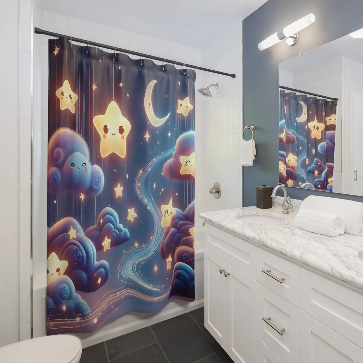 Galaxy Theme Kids Shower Curtain