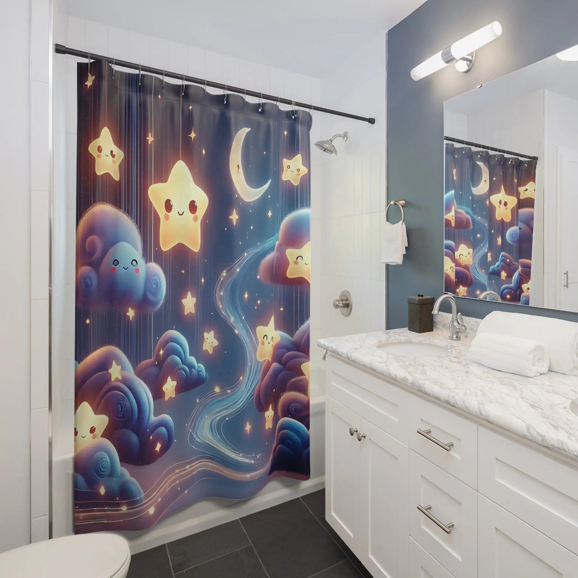 Galaxy Theme Kids Shower Curtain