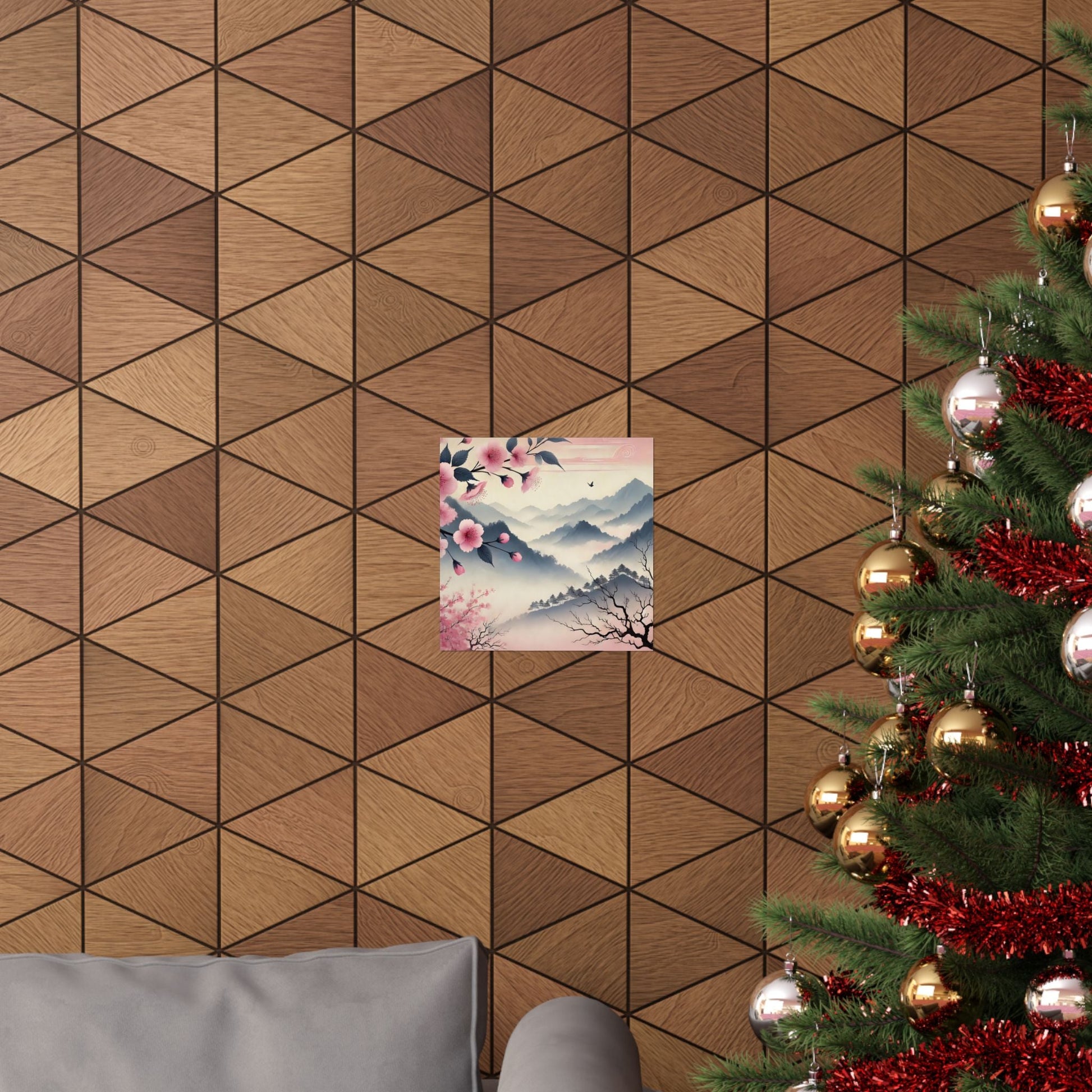 Cherry Blossom Mountain Art Poster