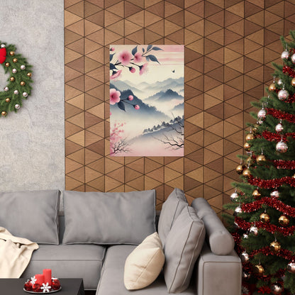 Cherry Blossom Mountain Art Poster