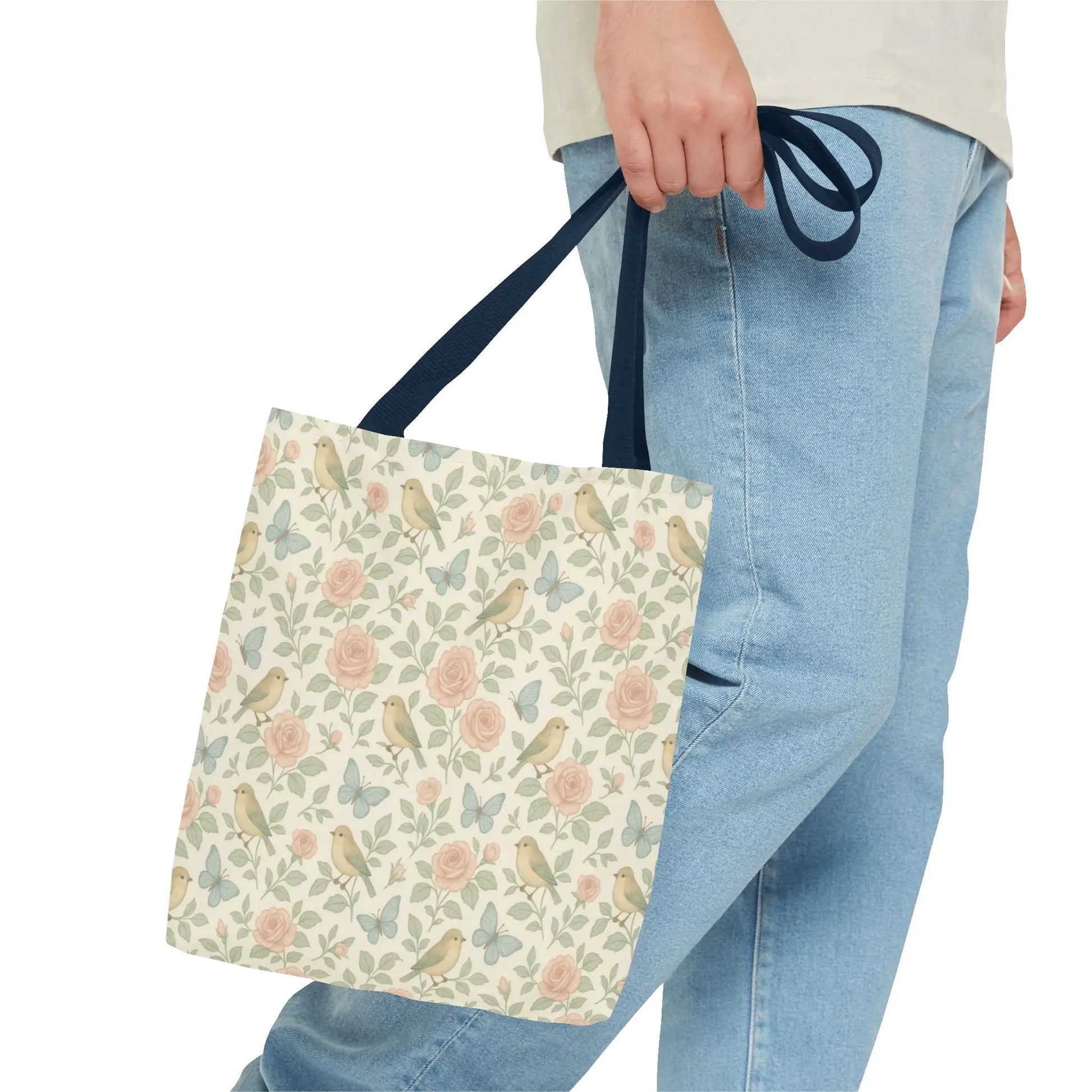 Vintage Rose and Bird Pattern Tote Bag