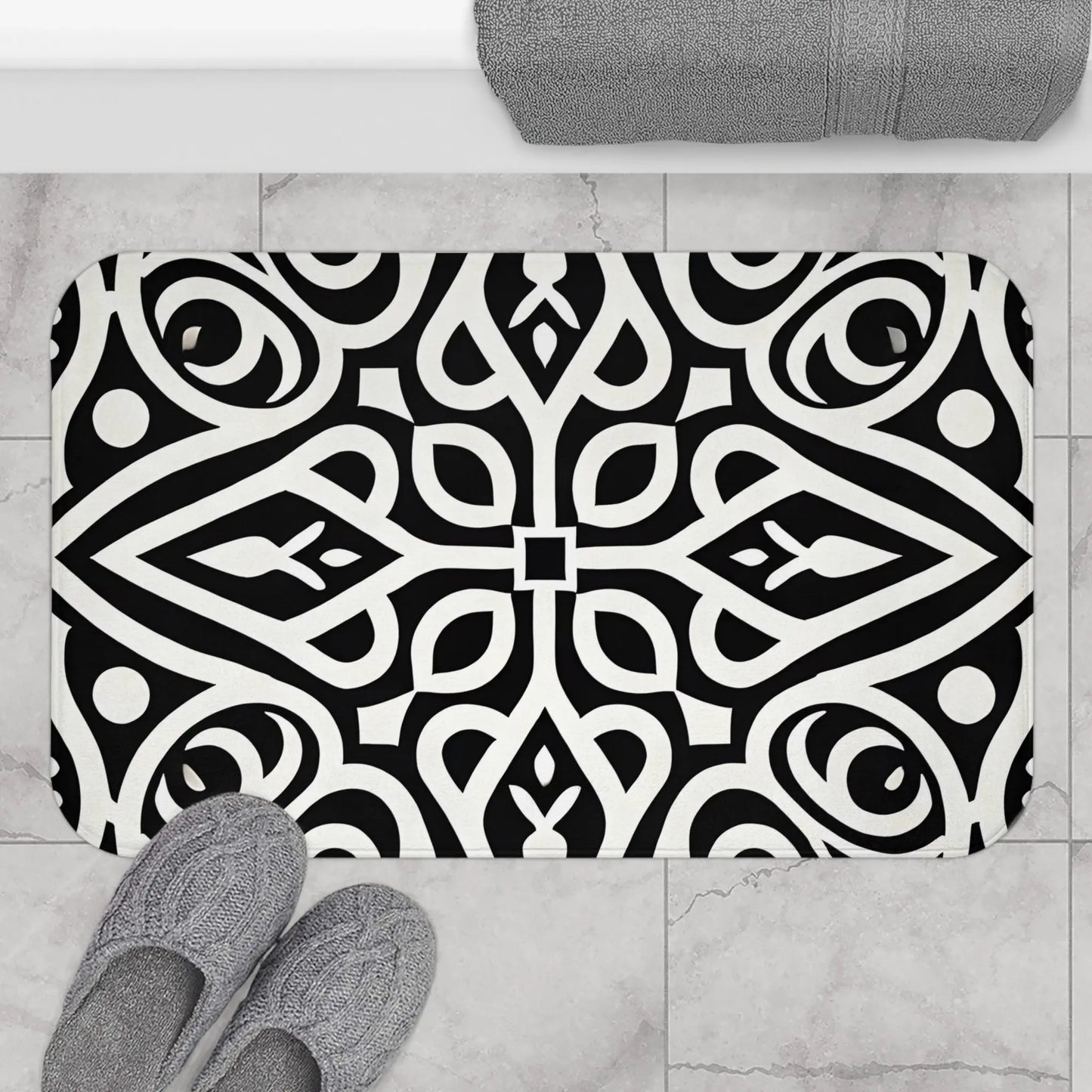 Elegant Black and White Bath Mat
