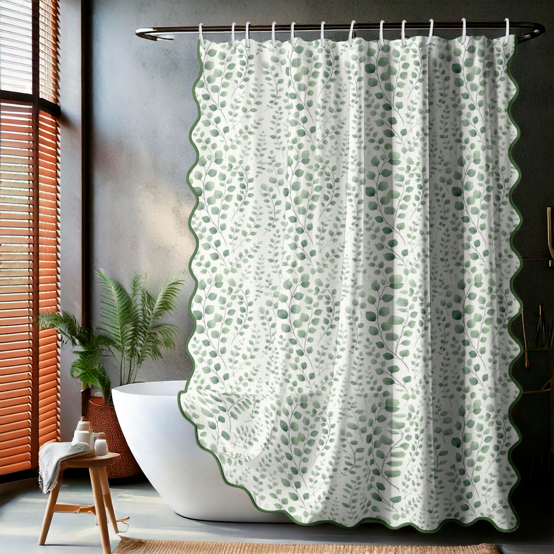 Botanical Rain Shower Curtain – Scalloped Edge