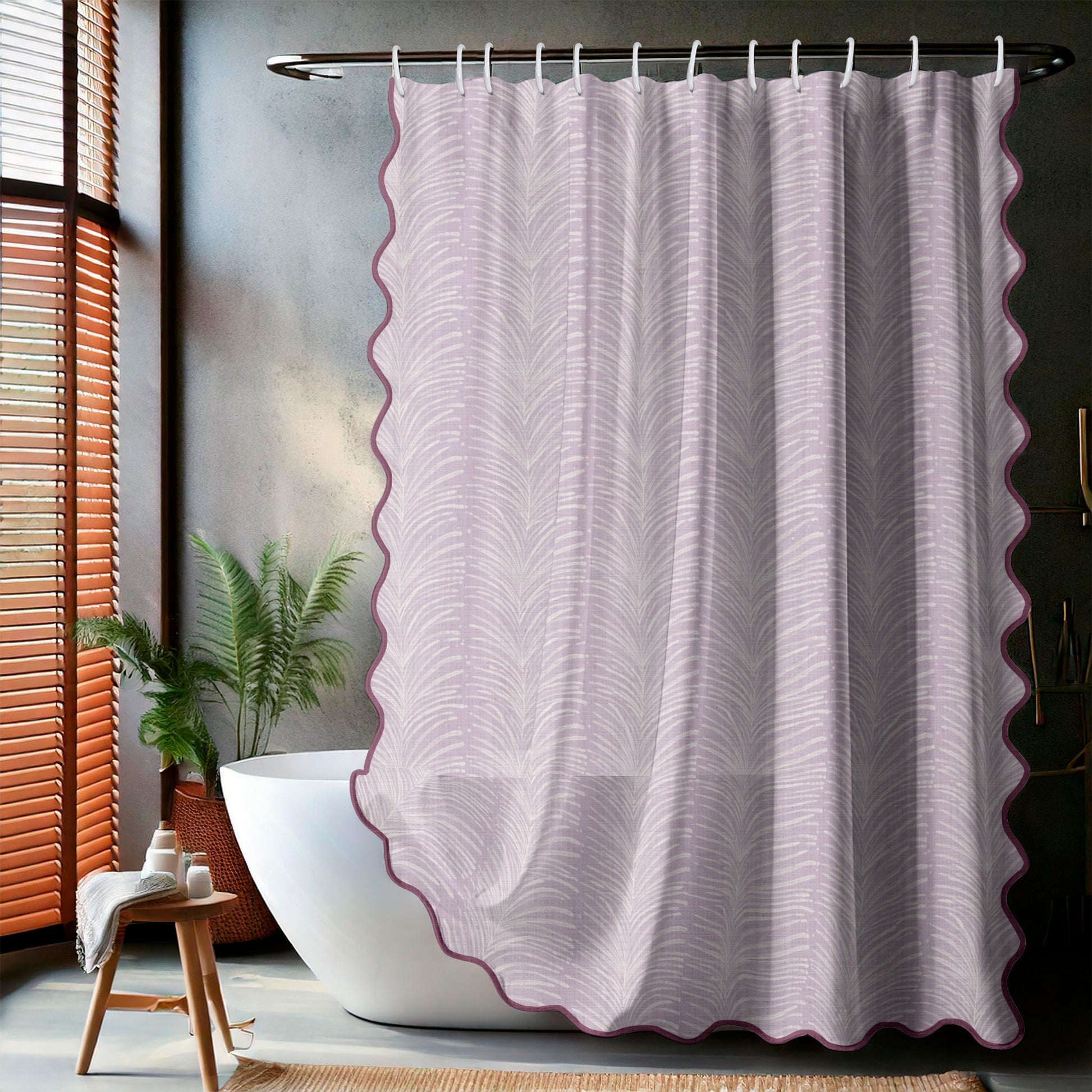 Feathered Lavender Scalloped Edge Shower Curtain