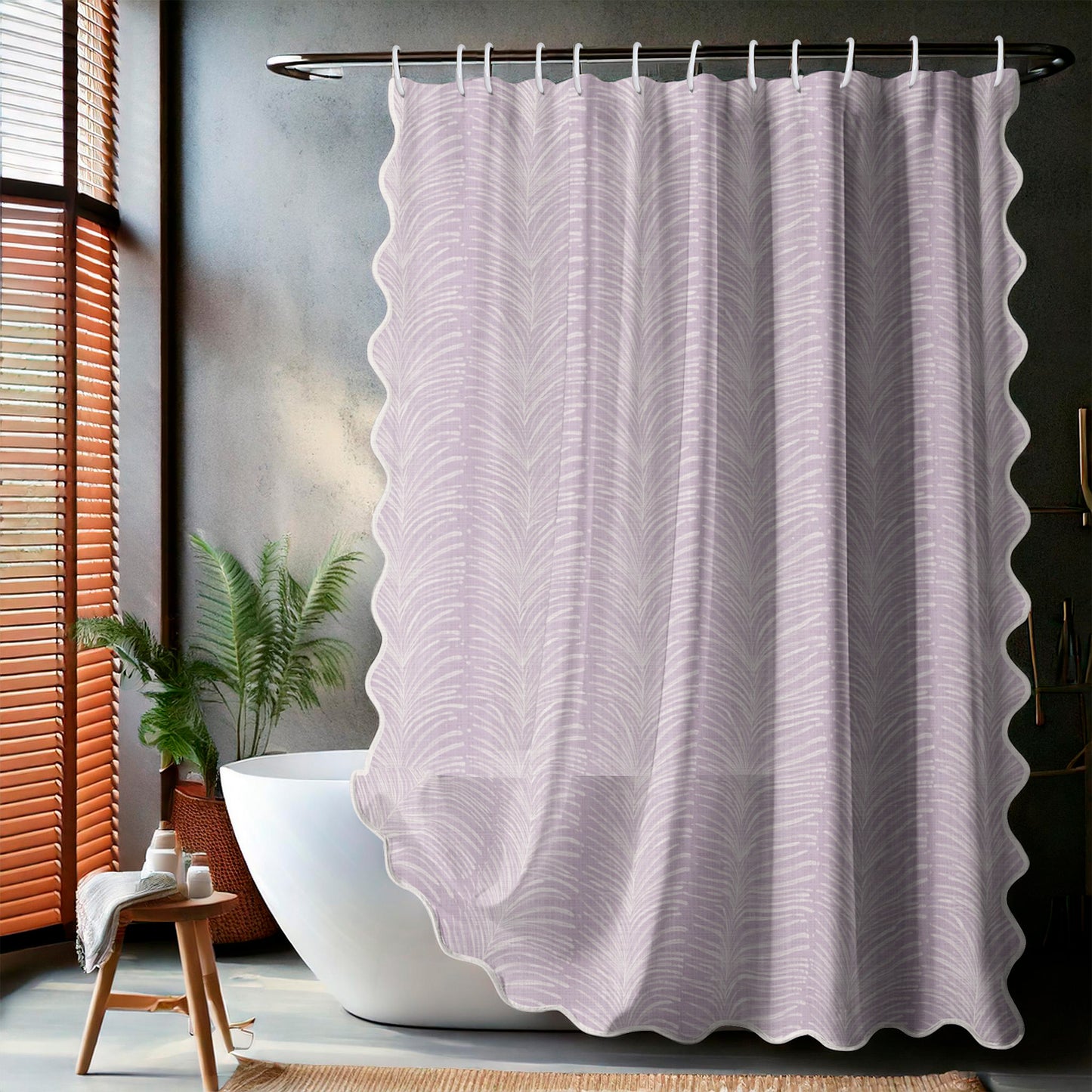 Feathered Lavender Scalloped Edge Shower Curtain