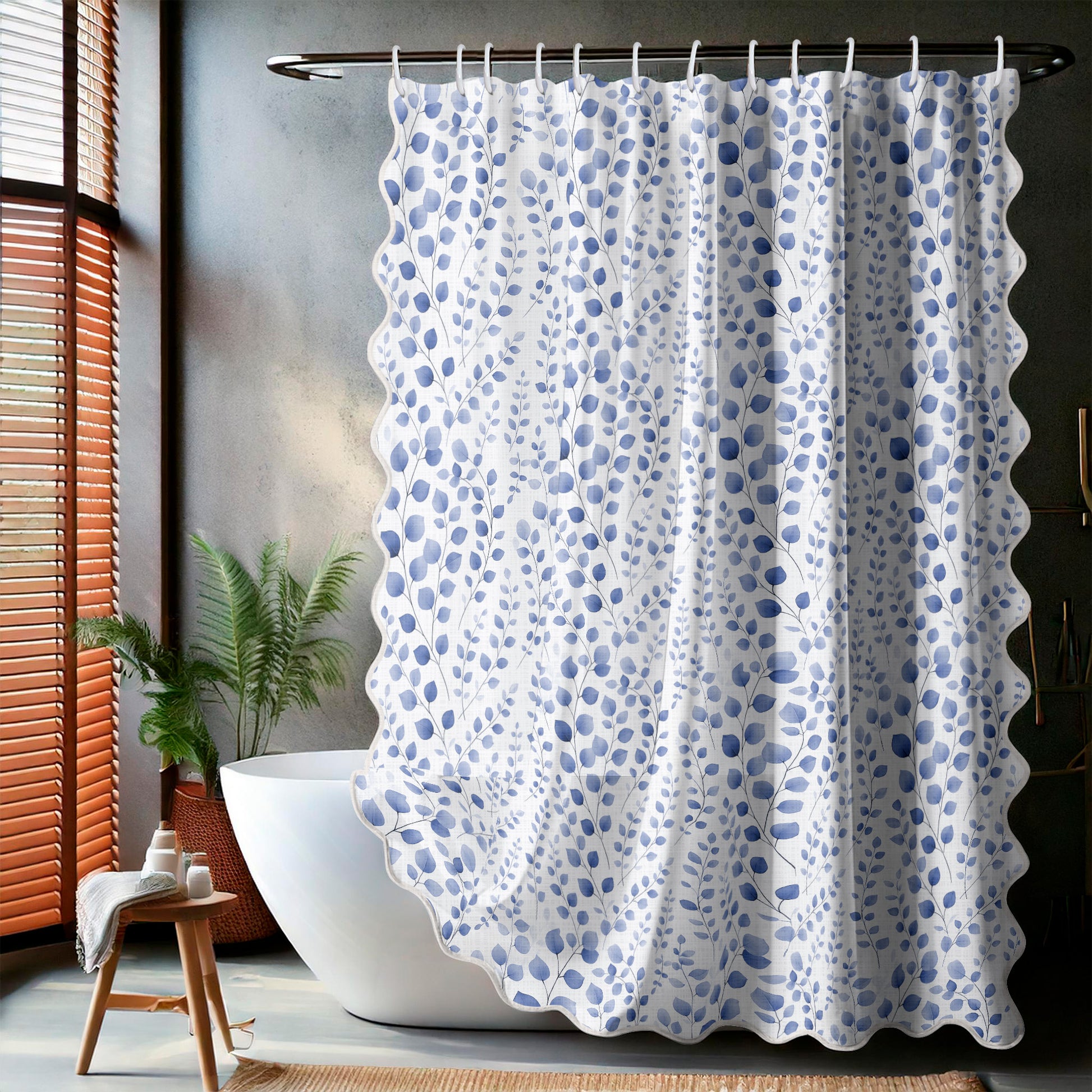 Blue Vine Scalloped Shower Curtain