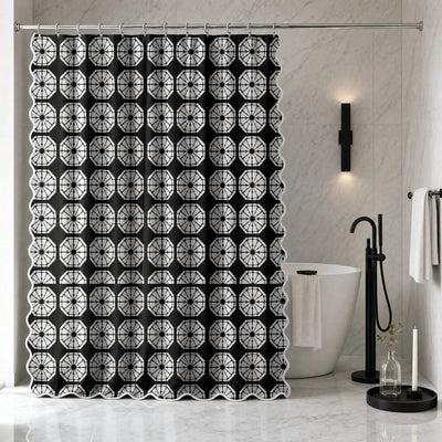 Japanese Shibori Black Scalloped Shower Curtain