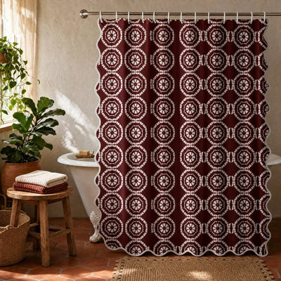 Japanese Shibori Burgundy Scalloped Shower Curtain