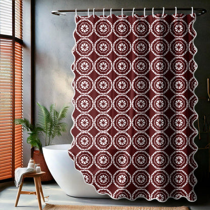 Japanese Shibori Burgundy Scalloped Shower Curtain - lifestyle
