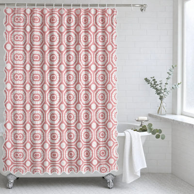 Japanese Shibori Dusty Rose Scalloped Shower Curtain