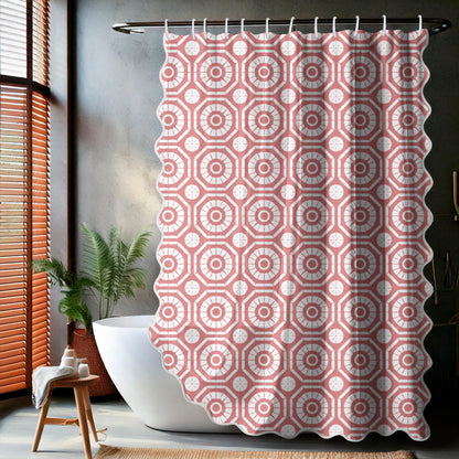 Japanese Shibori Dusty Rose Scalloped Shower Curtain - lifestyle