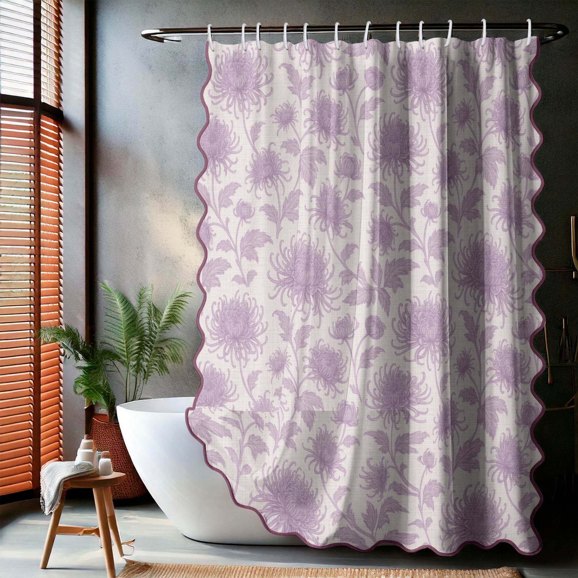 Botanical Lilac Purple Scalloped Edge Shower Curtain