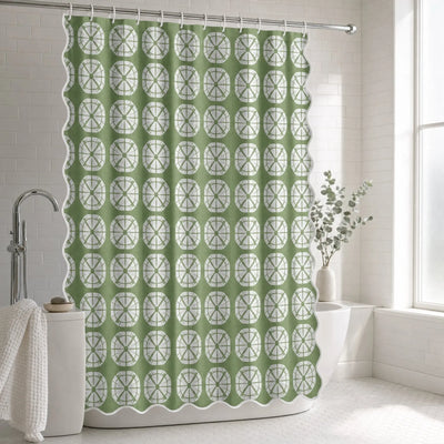 Japanese Shibori Sage Green Scalloped Shower Curtain
