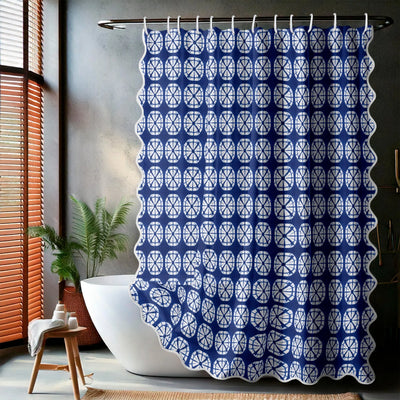 Japanese Shibori Navy Scalloped Shower Curtain