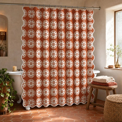 Japanese Shibori Terracotta Scalloped Shower Curtain